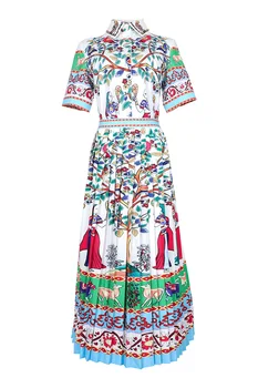 

European and American women's dress 2019 summer new style Short sleeve shirt with cartoon print Pleated skirt Fashion suits