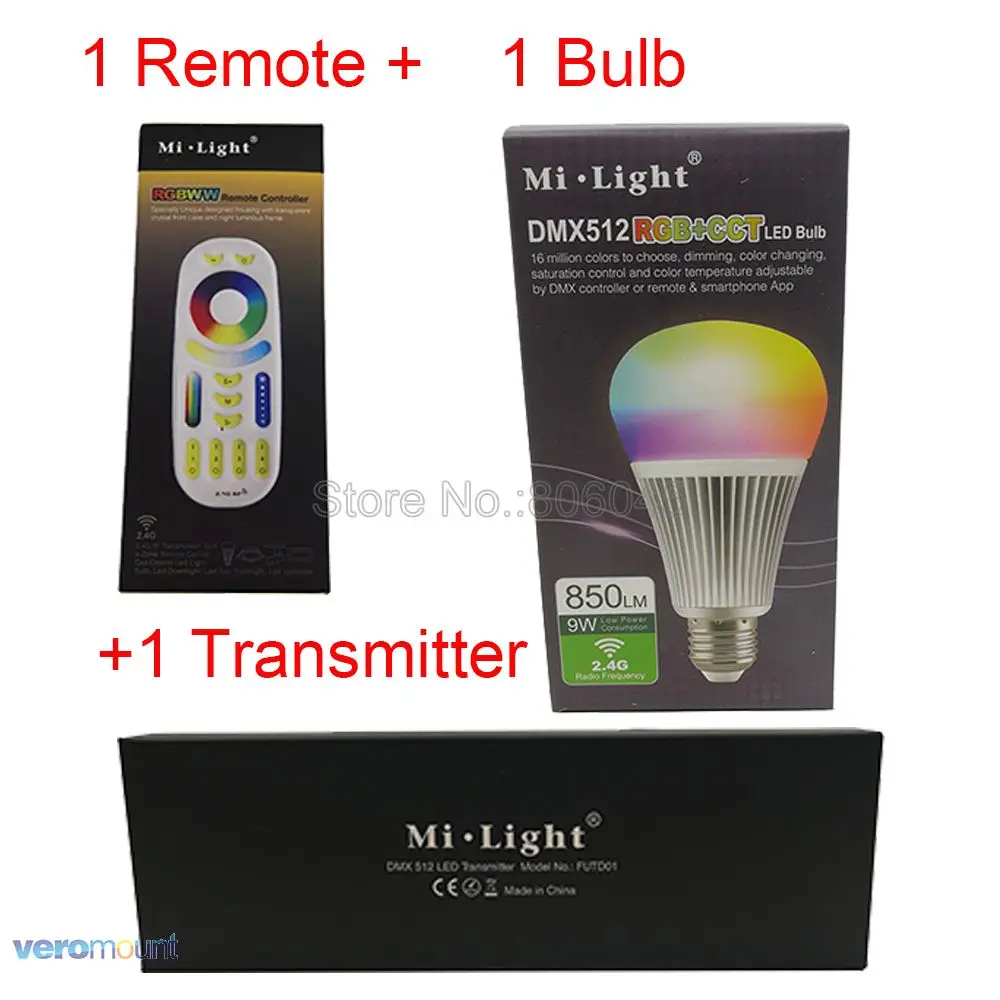 FUT092 FUTD04 FUTD02 Milight FUTD04 E27 9W DMX512 RGB+ CCT светодиодный свет лампы AC110-220V; DMX 512 светодиодный передатчик; 2,4G Беспроводной 4-Зона RGB+ пульт удаленного управления, CCT - Испускаемый цвет: FUT092 FUTD04 FUTD02