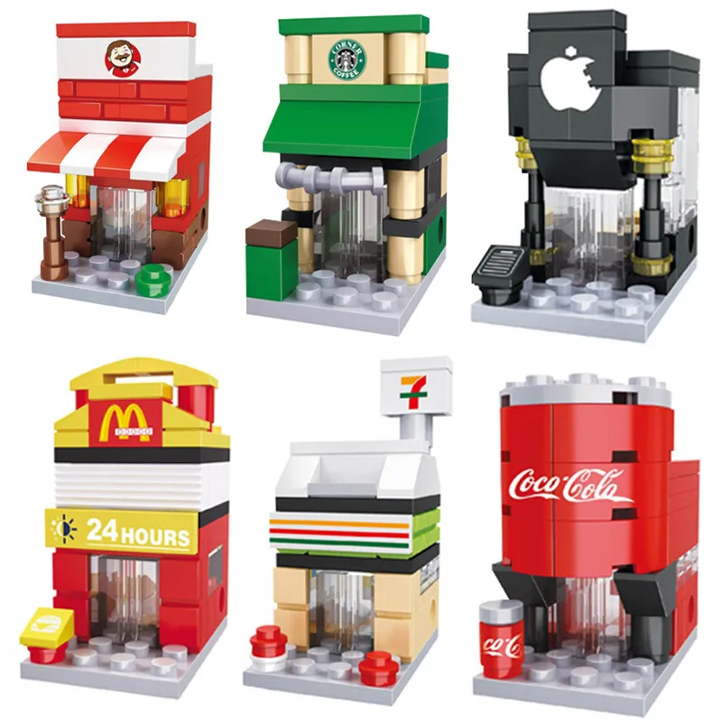 6 шт./партия мини уличные блоки город 3D модель розничный магазин кафе Apple architecture