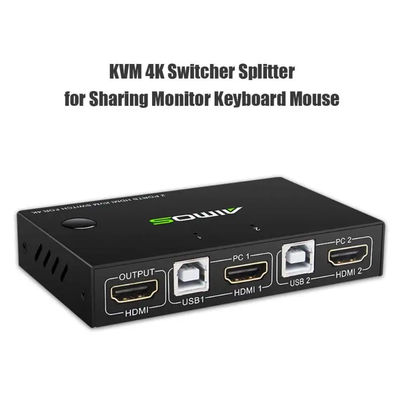 2 порта HDMI USB KVM 4K коммутатор разветвитель для обмена монитором клавиатура мышь Адаптивная EDID/HDCP дешифрование Встроенная система ESD