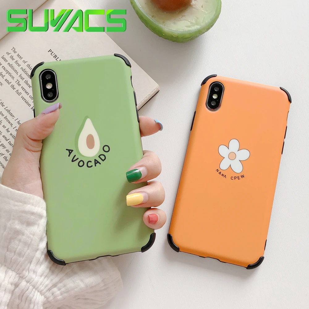 

SUYACS Cute Avocado Flower Four-corner Anti-Drop Case For iPhone XS Max XR 6 7 8 Plus Soft IMD Full Body Protector Fitted Shell