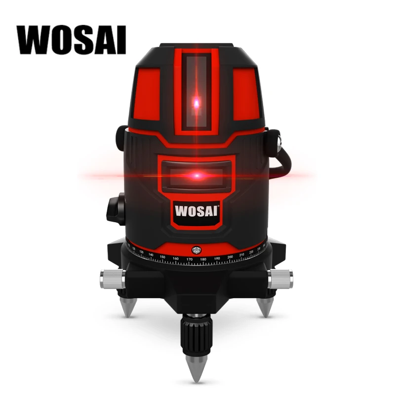 WOSAI Super rojo láser giratorio de 360 grados Nivel 5 líneas 6 puntos al aire libre 635nm de Corss línea láser nivel puntos de nivel función de inclinación - 1