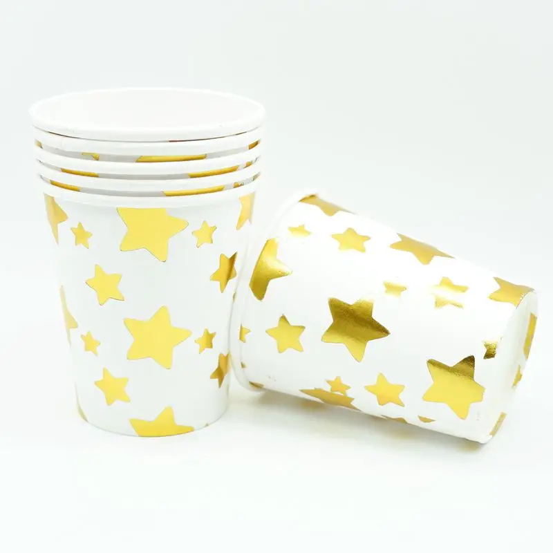 

10pcs/lot Foil Silvery Gold Wave Disposable Tableware Star Party Paper Plates Baby Shower Birthday Party Supplies Paper Cup Set