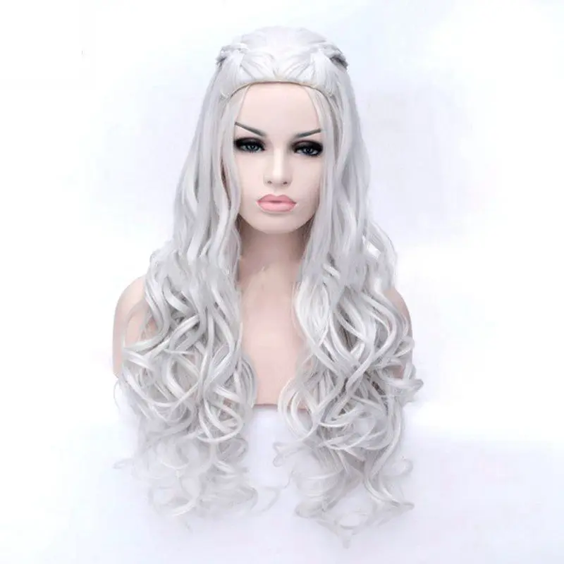 Peluca de pelo sintético JOY & BEAUTY peluca larga ondulada Juego de tronos Daenerys Targaryen Cosplay Peluca de fibra de alta temperatura Peluca de pelo oro gris Peluca de pelo sintético JOY & BEAUTY peluca larga ondulada Juego de tronos Daenerys Targaryen Cosplay Peluca de fibra de alta temperatura Peluca de pelo oro gris
