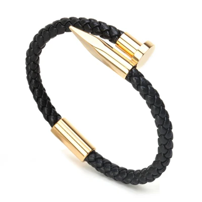 Mcllroy очаровательные браслеты 8 мм браслеты из натурального камня настоящий черный/коричневый кожаный браслет для ногтей мужской кожаный мужской браслет - Окраска металла: gold