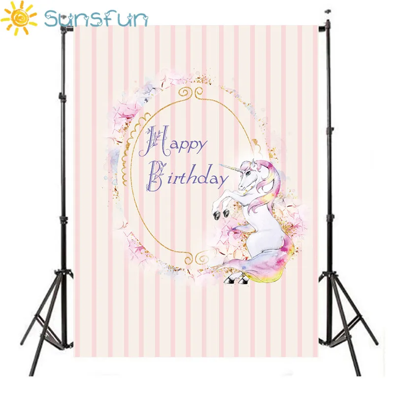 Sunsfun 5x7ft Flowers Unicorn Photo Frame Happy Birthday