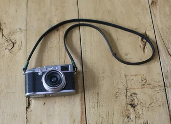 

Green top 8mm thicken black leather handmade Camera neck shoulder strap &Windmup