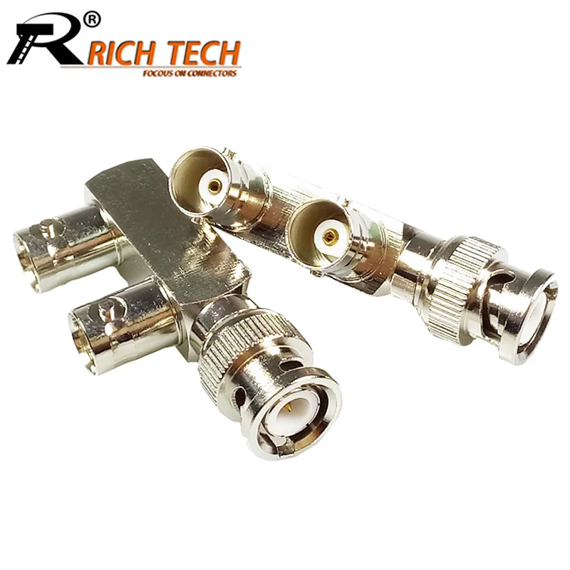 100pcs F Shape 3 BNC Connector Splitter 1 BNC Male Plug to 2 BNC Female