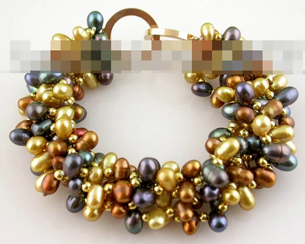 

Hot selling>@@ > 00914 6row 8" champagne coffee black pearl bracelet -Bride jewelry free shipping