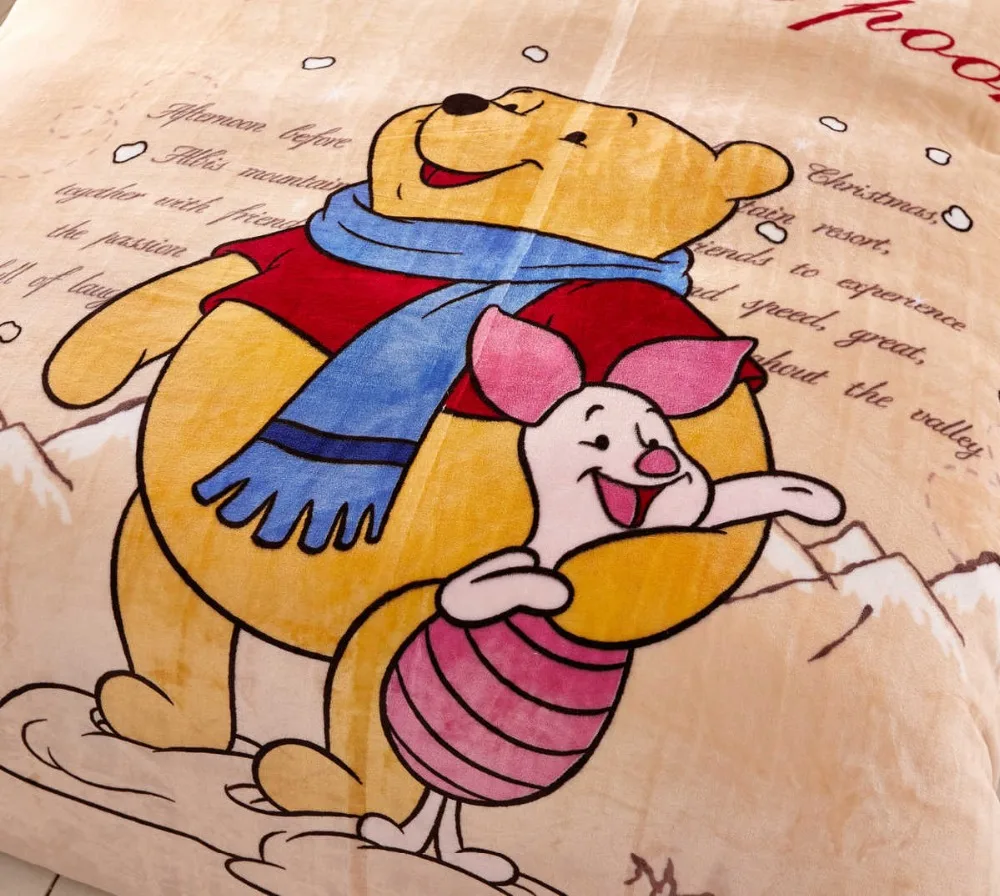 disney winnie pooh bedding set queen twin size full comforter cover+flat bed sheet+pillow case soft fleece fabric girl kid boys