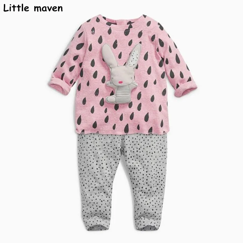 

Little maven children's clothing sets autumn girls Cotton brand long sleeve rabbit t shirt + dot gray pants 20134