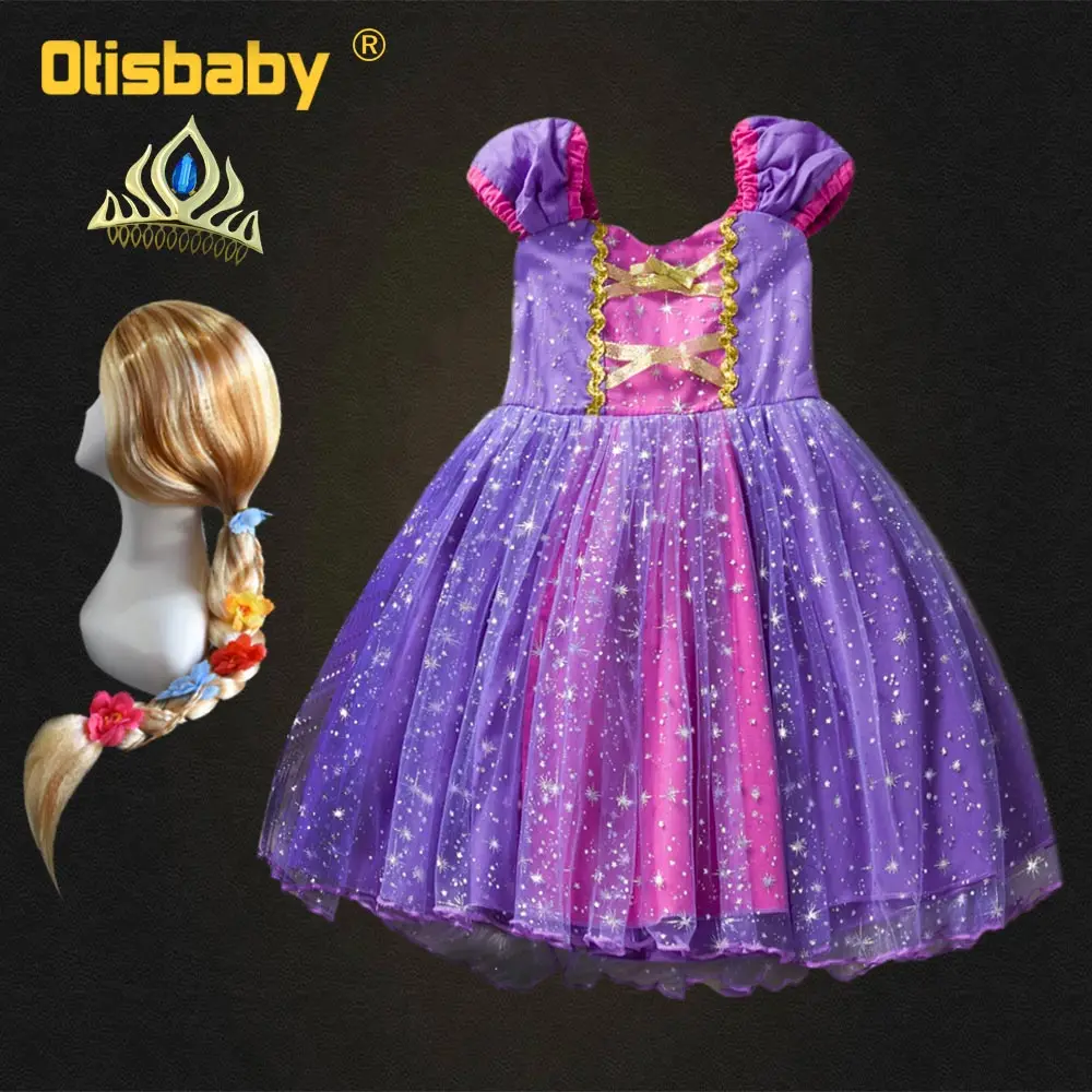 Летние вечерние пышные фатиновые платья Рапунцель для малышей; Детский костюм принцессы Рапунцель для Хэллоуина; От 1 до 5 лет для малышей
