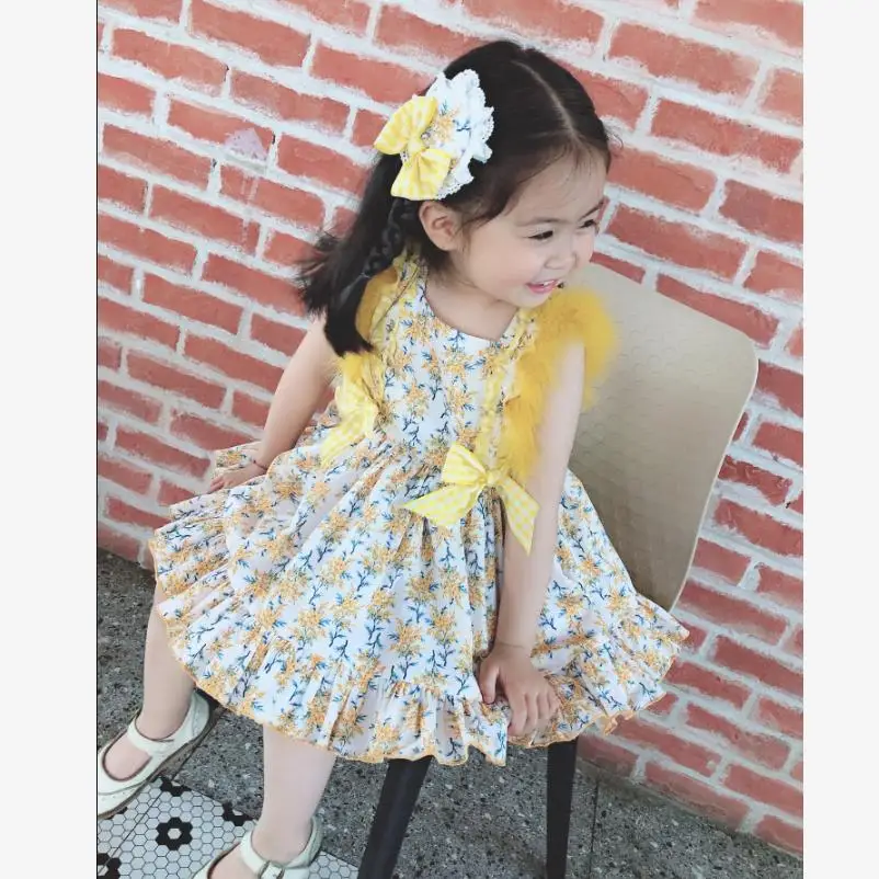 

2019 Spanish Vintage Palace style Princess Girl Dress high-end customize feather spliced dress Modis Kids Clothes Vestidos Y1652