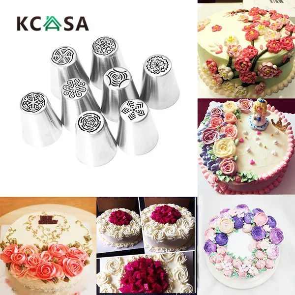 8PCS/set DIY Stainless Steel Tulip Nozzles Fondant Icing Piping Tips Pastry Tubes Set Cake
