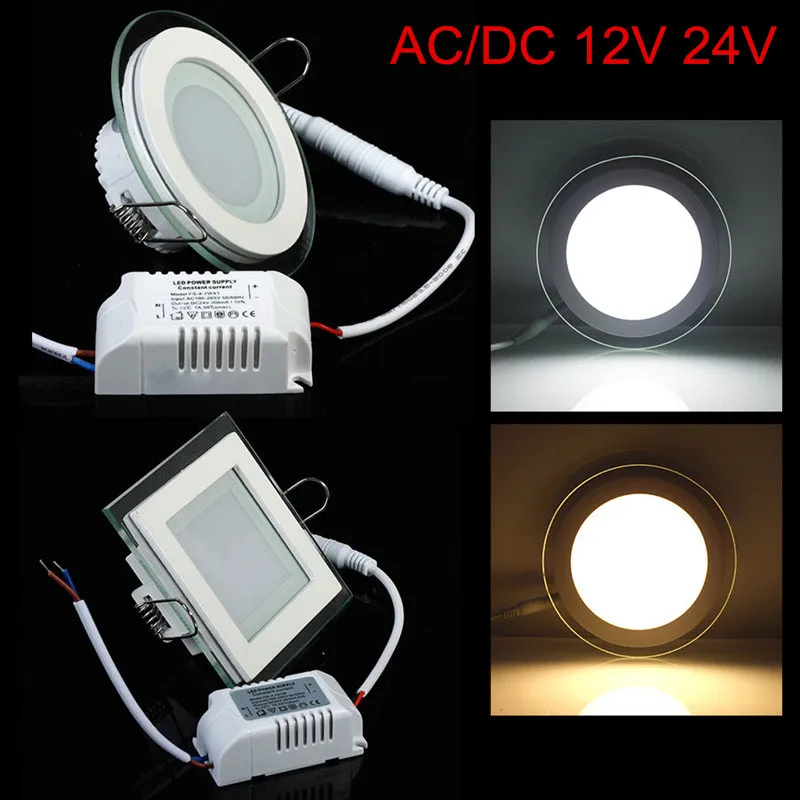 

18W Round/Square Glass LED Downlight Recessed LED Panel Light Spot Ceiling Down Light AC/DC 12V 24V Warm/Natural/Cold White
