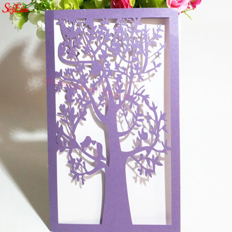 10pcslot Hot Sale Chic Tree Design Laser Cut Wedding Invitation Card Wedding Party Decoration Paper Craft Greeting Card 6ZSH196 (2)