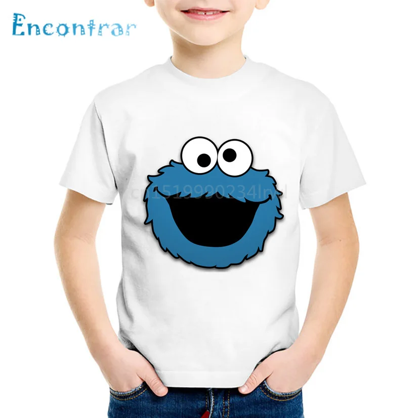 Детская забавная футболка с изображением кунжута, уличного печенья, монстра летняя детская футболка топы для мальчиков и девочек, повседневная одежда для малышей ooo2412