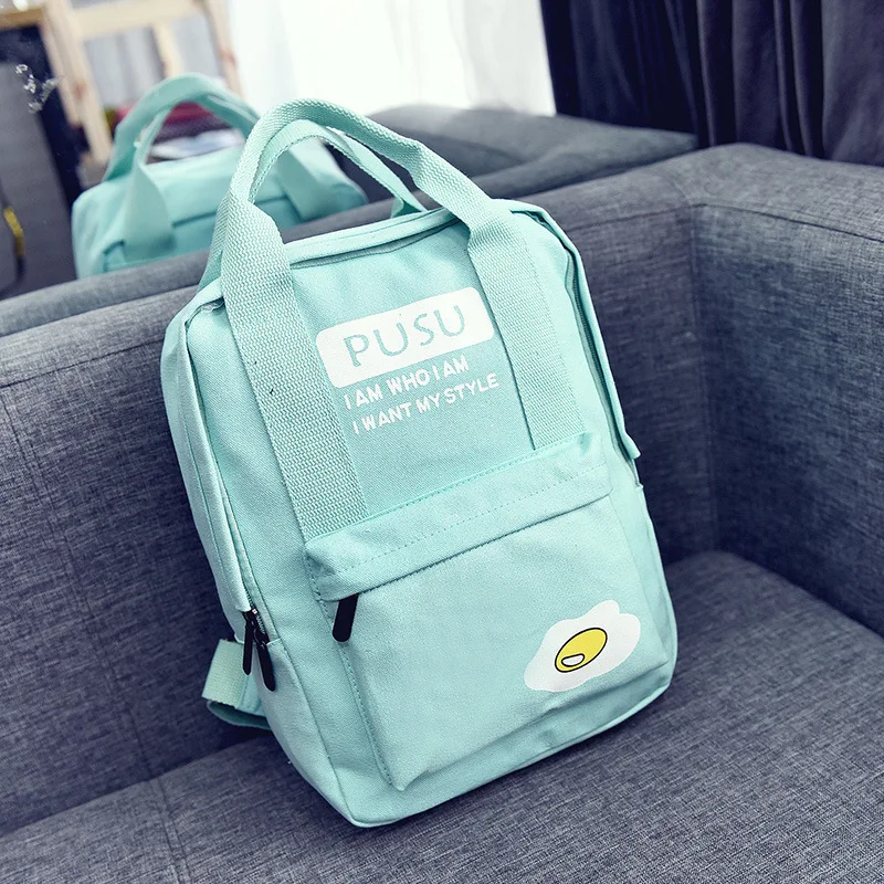 New Summer of 2017 Han Edition Preppy Style Eggs Printed Canvas Backpack font b Women s