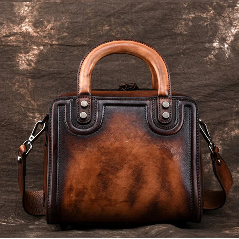 

Genuine Leather Cross Body Messenger Shoulder Tote Bags Retro Handbag Flap Small High Quality Women Natural Skin Top Handle Bag