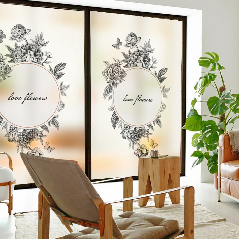 

Free Custom Static Cling Window Film Frosted Opaque Privacy Stained Glass Sticker Home Decor Digital print Flowers