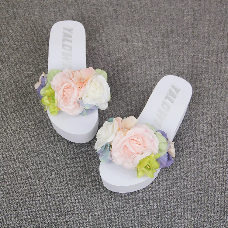 Womens New Handmade Flowers White Flip Flops Wedges Shoes Online Sale Slipper Beach Sandals Cheap62