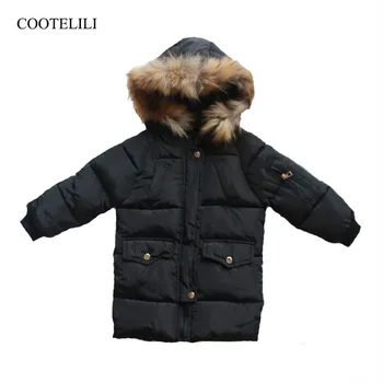 

COOTELILI Long Parka Girl Winter Coat For Boys Real Raccoon Fur Hooded Winter Kids Jacket Boys Baby Girl Clothes Winter