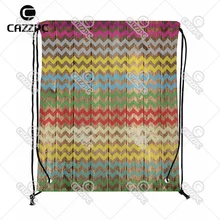 Винтаж дерево красочный шевронные полосы индивидуальный принт нейлон ткань шнурок рюкзак подарочный