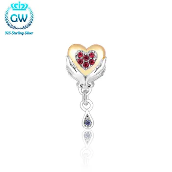 

Sterling Silver Golden Heart Charm With Cubic Zirconia Heart Jewelry Necklaces & Pendants Bracelets For Women GW Brand S216