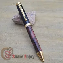 Шариковая ручка Jinhao 500 бочка из винного мрамора черная крышка и золотая отделка