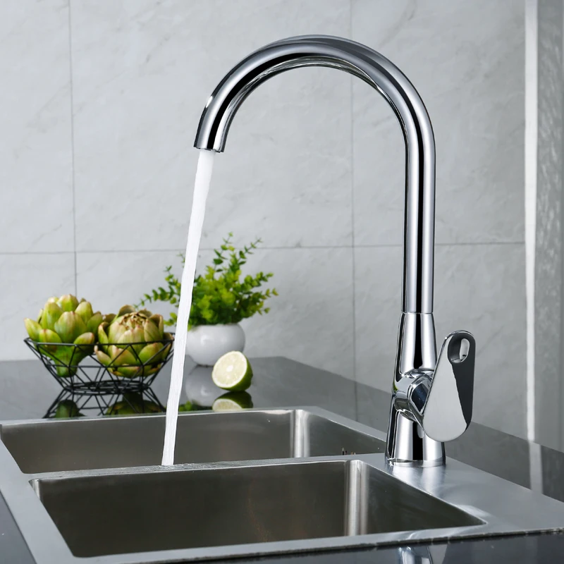 

OLMEY Commercial Single Handle High Arc Waterfall Kitchen Sink Faucets, Single Lever Chrome Plated Kitchen Mixer Taps Deck Mount