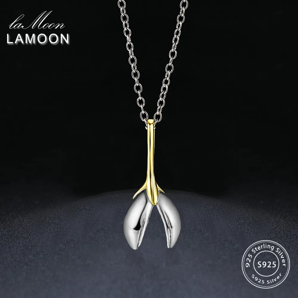 LAMOON 2017 New Two Colors Magnolia Denudate Flower S925 Chain Pendant Necklace 925-Sterling-Silver Jewelry for Women LMNY029