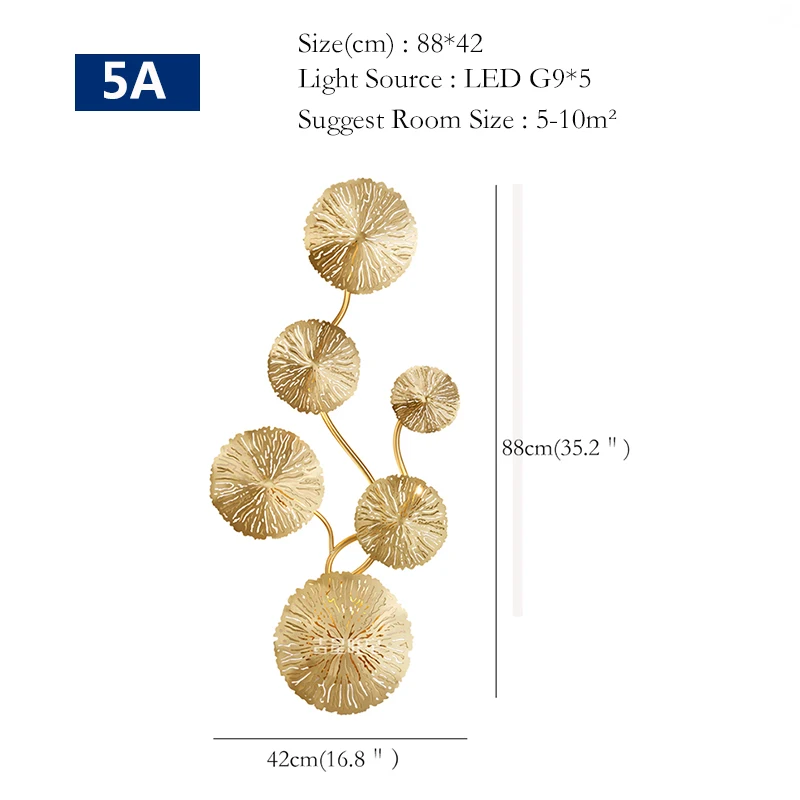 Umeiluce скандинавский постмодерн металлический светодиодный настенный светильник в виде листа лотоса, настенный светильник для спальни, лестницы, домашний промышленный декор, светильник - Цвет абажура: 5 A