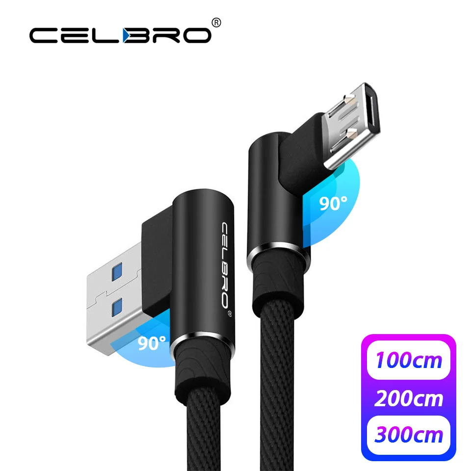 Кабель Micro USB для быстрой зарядки 1/2/3 метра 90 градусов Android мобильный телефон