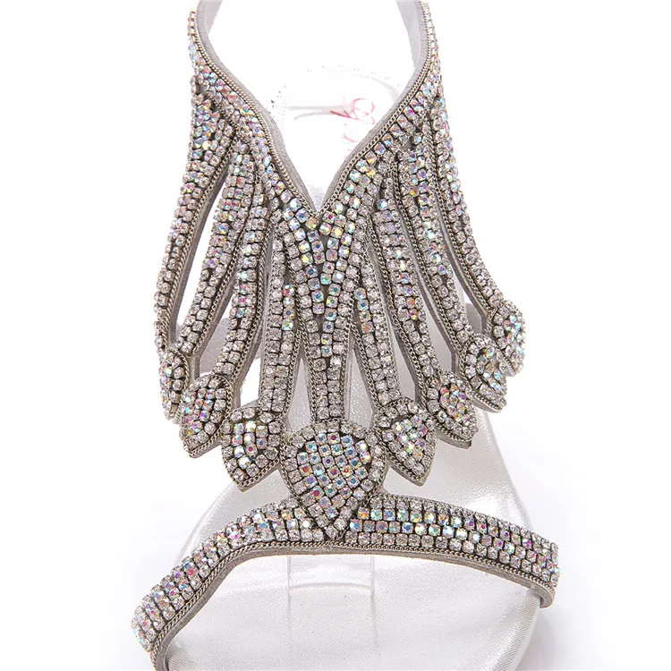 New 2016 summer diamond high-heeled stiletto heel sandals rhinestone comfortable banquet women silver wedding shoes size 1118