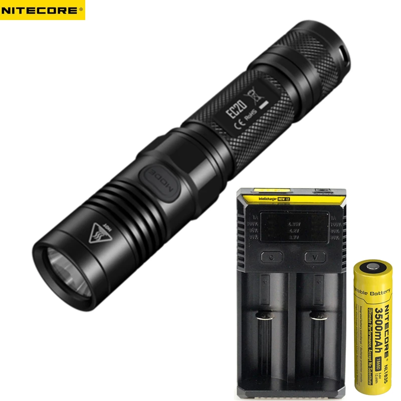 Фонарик NITECORE EC20 CREE XM-L2 U2 светодиодный Макс. 960 люмен расстояние луча 222 м Факел + 18650 3500 мАч батарея + новое зарядное устройство I2