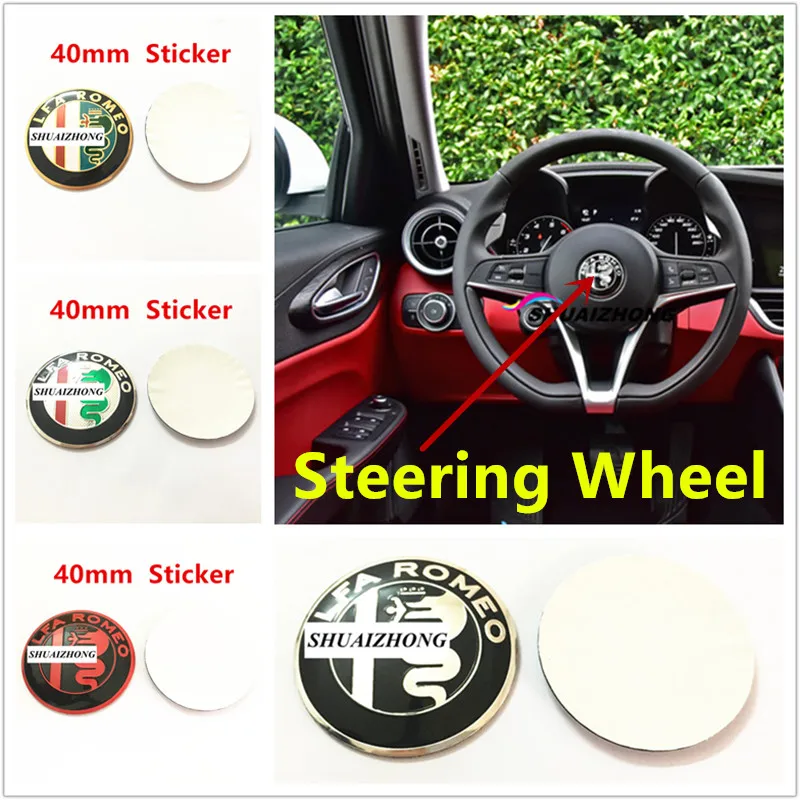 

40mm Alfa Romeo Auto Car Styling Steering Wheel Logo Sticker Badge Emblem For Mito 147 156 159 Giulietta Giulia Stelvio 4C 8C GT