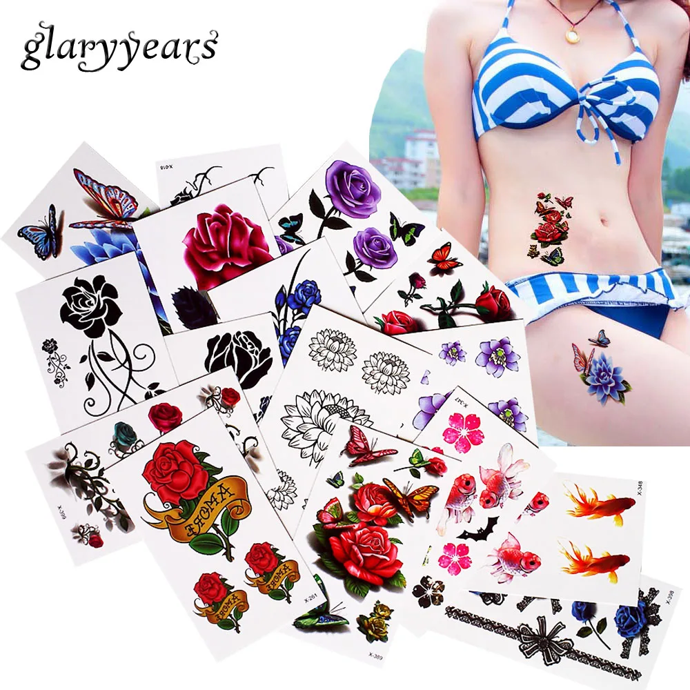 

1 Sheet Beauty Small Flower Butterfly Tattoo Sticker Temporary Body Leg Arm Arse Art Decal Stocking Lace Tattoo for Beauty Women