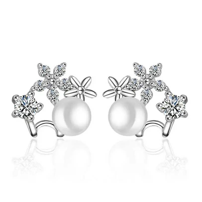 Темпераментные модные 925 пробы серебряные циркониевые хрустальные жемчужные цветы серьги-гвоздики для женщин Букле д 'ореиль S-E89