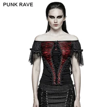 Новое поступление Панк рейв Готический сексуальный рок визуальный Kei модная кружевная широкая футболка с вырезом лодочкой T446