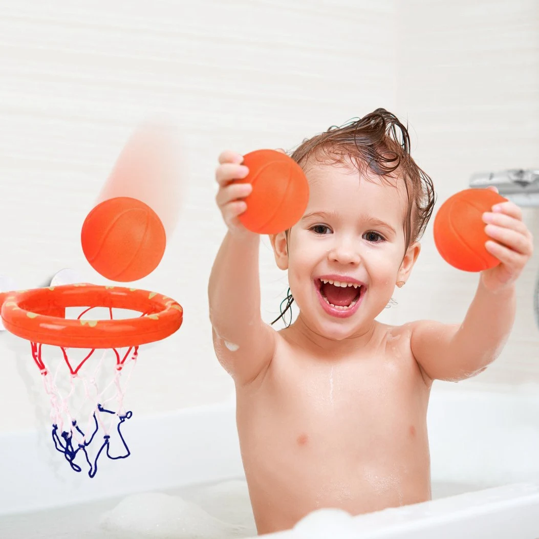 Игрушки для ванной забавные баскетбольные обручи Мячи Playset для мальчиков и девочек Ванна игра Развивающие игрушки для детей с 3 шариками