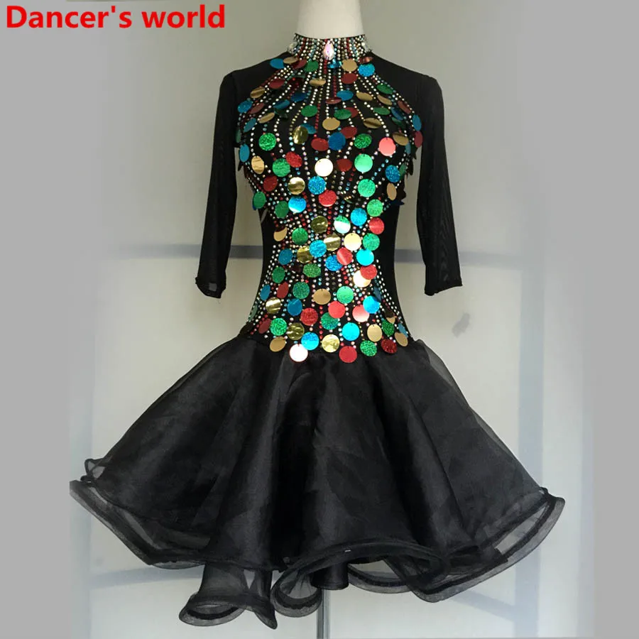 

Latin Dance Dress Women Long Sleeves Back Opening Salsa Samba Tango Ballroom Competition Costume Lady Practise/Competition Dance