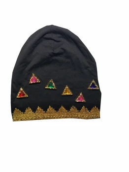 

B-17812 fashion 100% cotton Good stretch Sawtooth shimmer beanies colors crystals hat solid black beanie design custom