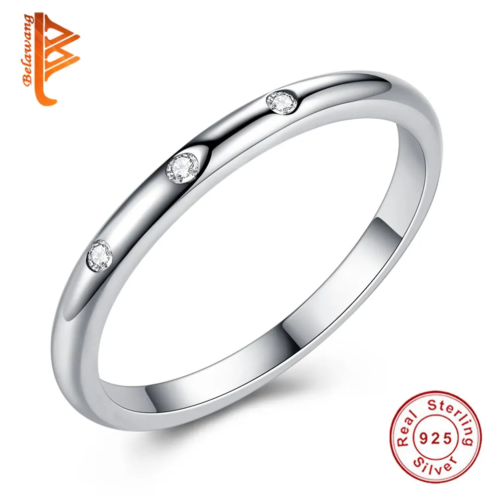 

BELAWANG 100% Authentic 925 Sterling Silver Rings With AAA Zirconia Crystal Round Rings For Lover Classic Wedding Jewelry