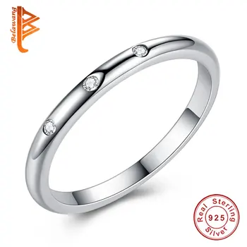 

BELAWANG 100% Authentic 925 Sterling Silver Rings With AAA Zirconia Crystal Round Rings For Lover Classic Wedding Jewelry