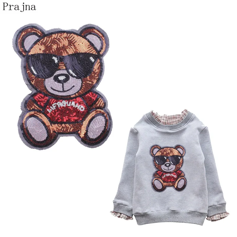 

Prajna Cartoon Panda Bear Animal Patch Sequin Sew On Patches For Clothes Stripe Fashion Fabric Patch Badge Sticker Japan Jacket
