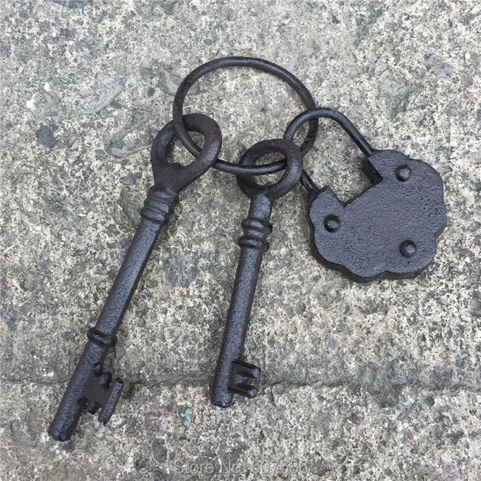 1 комплект чугунный Античный ключ замок набор старый Западный Jailor тюрьма пират кольцо ключи Набор Винтажный дверной Настенный декор металлические поделки