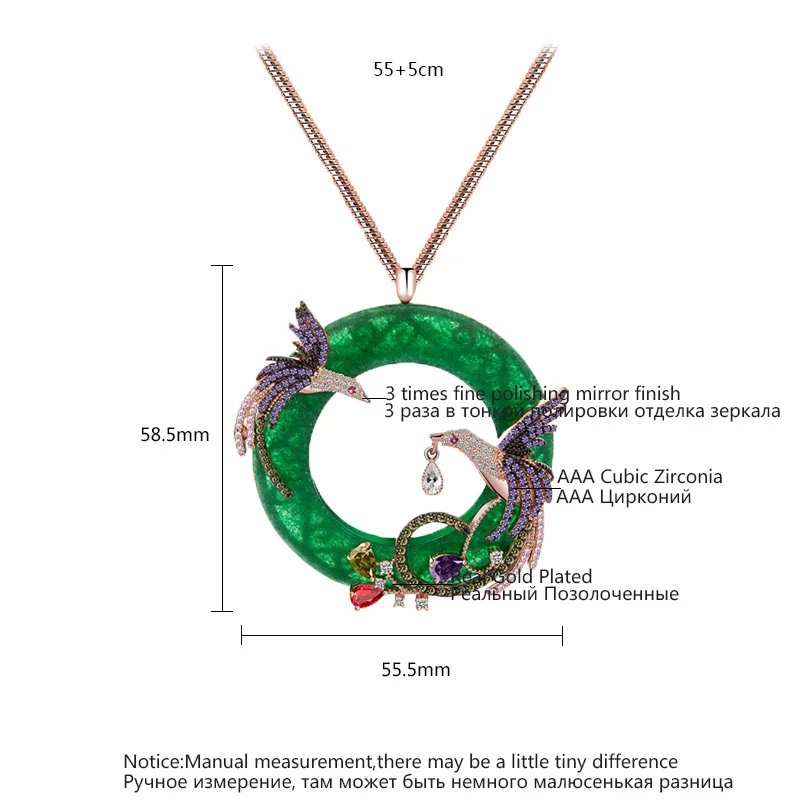 LUOTEEMI New Design Atmosphere Elegant Big Round CZ Pendant with Mirco 2pcs Multi Phoenix Zircon Jewelry Rose&White Gold Color