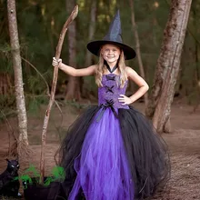Удивительный маленький костюм ведьмы для девочек на Хэллоуин карнавальный ведьмы Косплэй Party фантазий нарядное платье