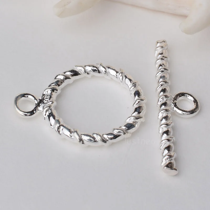 Цельный скрученный стержень и круг серебристая застежка 1 шт.|sterling silver toggle clasp|toggle