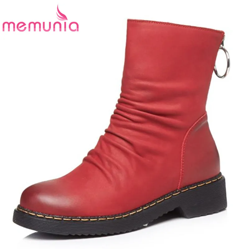 

MEMUNIA 2018 new arrive fashion genuine leather boots for women round toe autumn winter ankle boots casual shoes woman